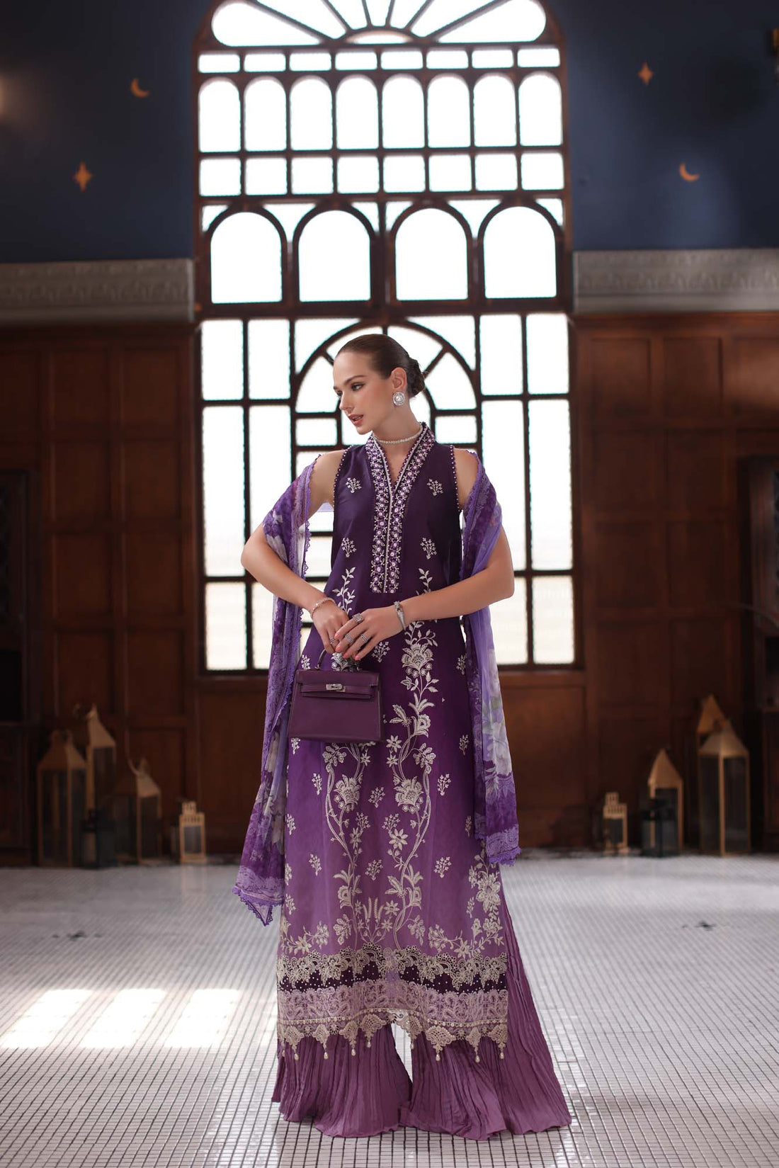 Noor by Saadia Asad | Eid Luxury Schiffli Laserkari 25 | D9- Purple