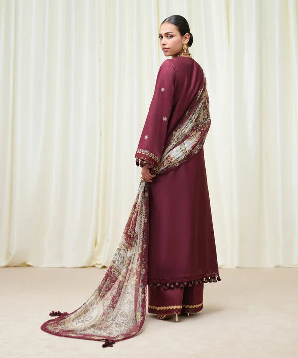 Sapphire | Fall Winter 25 | 3 Piece - Embroidered Cotton Satin Suit U3PESD25V616